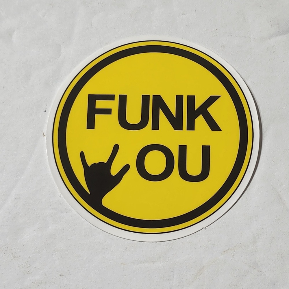 Funk You Rock Gesture Yellow Black Sticker Round Music Decal 2.5 Inch